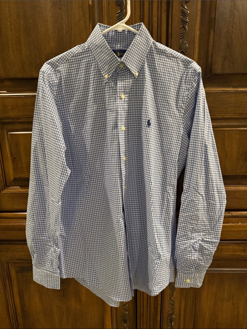 Ralph Lauren Blue and White Gingham Button-Down Shirt - Size 15